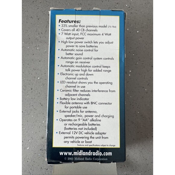 Midland 40 Channel Handheld CB Radio 75-785 - Open Box - Picture 3 of 6